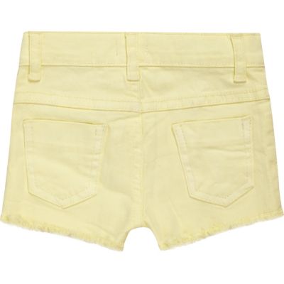 Mini girls yellow frayed denim shorts
